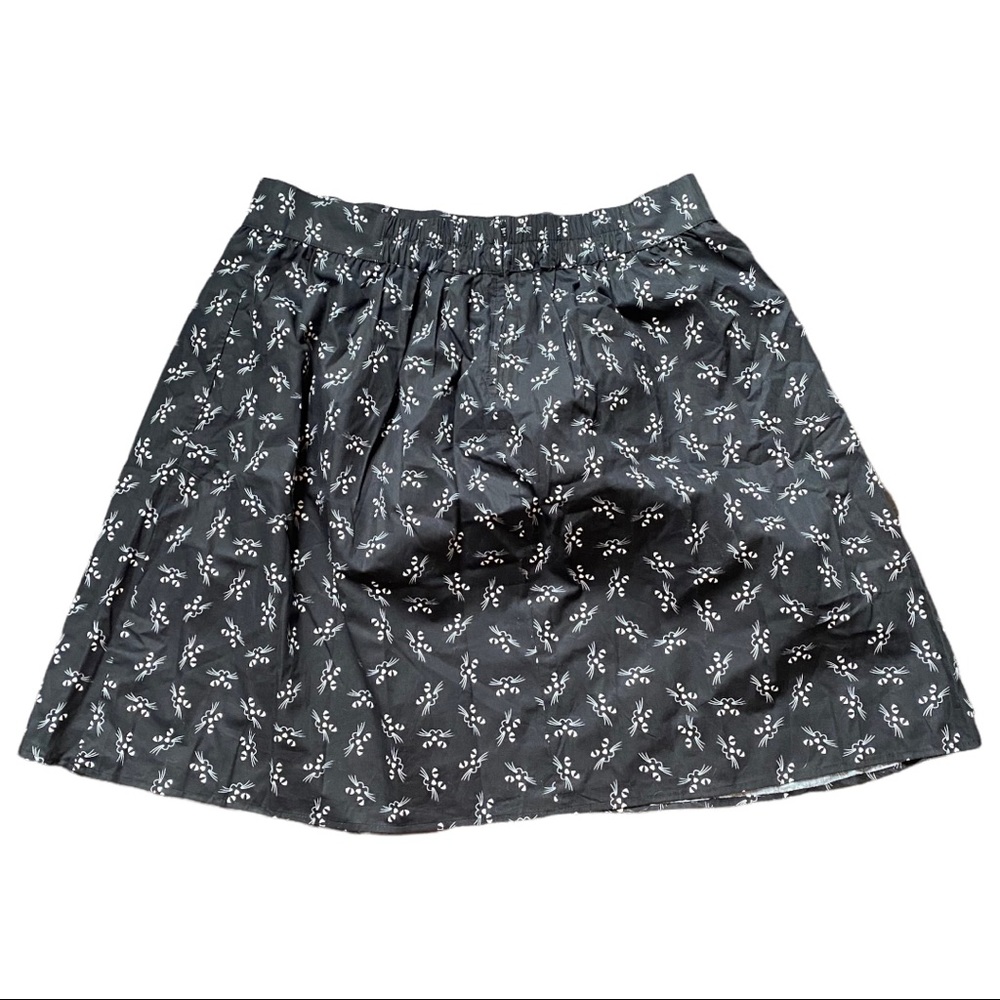 Retrolicious Black Cat Print Midi Skirt with Stretchy Waist Band - Size 1X